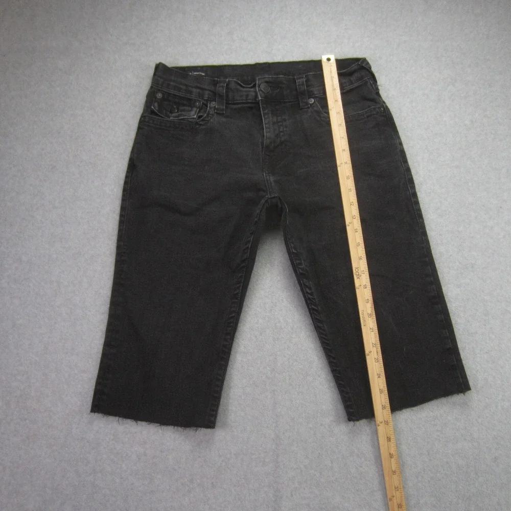 True Religion Ricky Relaxed Straight Shorts Mens 33 Black Denim Flap Pocket Cut‎